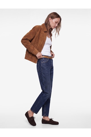 Koton Kemerli Yüksek Bel Dar Kalıp Düz Paça Pamuklu Denim Pantolon - Mom Slim Jean Koyu İndigo 7wal40095md
