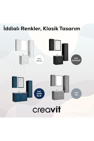 Creavit Kayra Mat Safir Blue Çekmeceli Lavabo Dolabı 60 Cm Antrasit