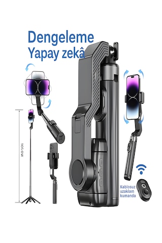 Uzaktan Kumandalı 101cm Led Işıklı Al Tripod Yapay Zeka Destekli Titreşim Engelli Gimbal