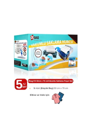 5'li Vakumlu Poşet Seti En Küçük Boy 50 Cm X 70 Cm Yastık, Elbise Ve Bavul Içi Vakumlu Hurç Şeffaf