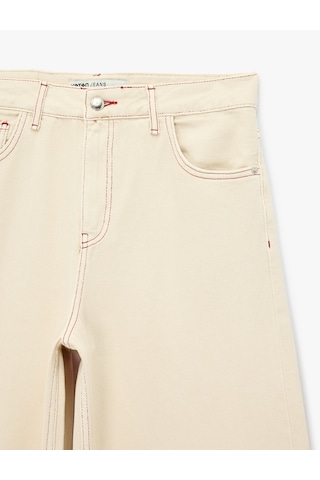 Koton Dikiş Detaylı Regular Fit Pamuklu Normal Bel Düz Paça Barrel Denim Pantolon - Barrel Jeans Ekru 7wal40058mw