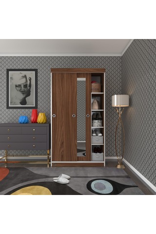 Kenzlife Gardırop Sürgülü Kapaklı Kapılı 100 Papatya Cvz Aynalı Gardolap Dolap