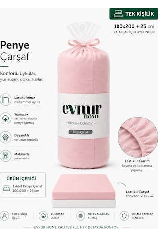 Evnur Tek Kişilik Penye Çarşaf Pudra Evnur Tek Kişilik Penye Çarşaf Pudra
