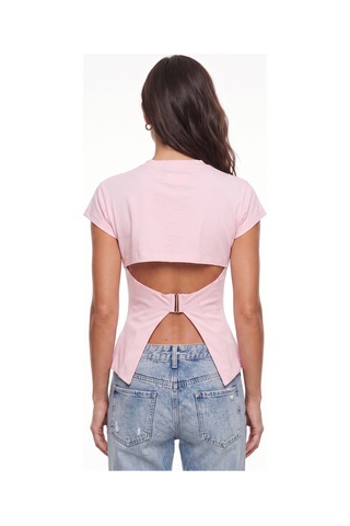 Onloox Kadın Toz Pembe Toz Pembe Viskon Karışımlı Bisiklet Yaka Kısa Kollu Sırtı Metal Kopçalı Yırtmaçlı Shapewear