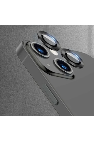 Apple İphone 13 Mini Kamera Koruyucu Lens Mercek Metal Çerçeveli 2li Set Siyah Black