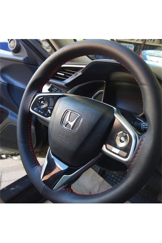 Direksiyon Kılıfı Deri Dikişli Yumuşak Kokusuz Dikmeli Düz - Kırmızı