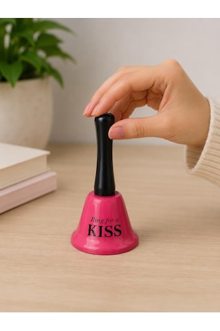 El Çanı Dekoratif Masa Zili Ring For A Kiss Tasarımlı Romantik Hediye 13 Cm Çan Zil