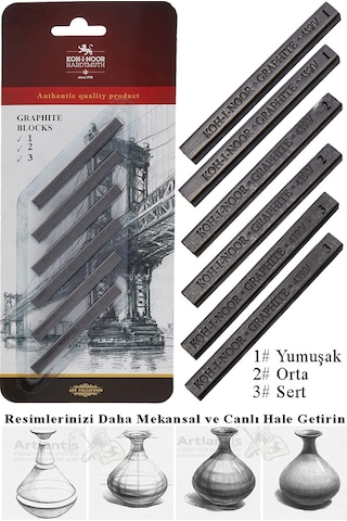 Sıkıştırılmış Kömür Füzen Seti 1 Paket Kohinoor 2b 4b 6b Yumuşak Orta Sert Siyah Kare Press Kömür Füzen Yassı Çizim