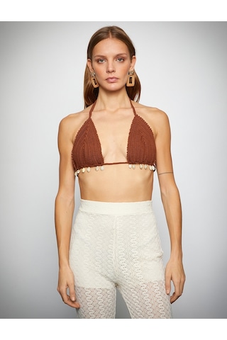Koton Üçgen Bikini Üstü Triko Deniz Kabuğu Detaylı Kahverengi 2sak10253bm 2SAK10253BM918 Kahverengi