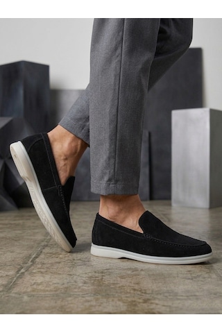 Boa Ba0252 %100 İçi Dışı Hakiki Deri Erkek Siyah Süet Casual Loafer Termo Taban Ayakkabı