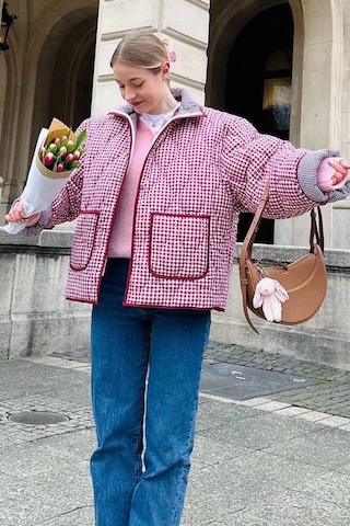 Kırmızı Pötikareli Cepli Kadın Mont Mg2488 Kırmızı