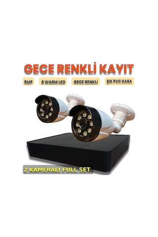 2 Kameralı Hareket Algılamalı 5mp Sony Lensli Pvc Kasa Güvenlik Kamera Seti