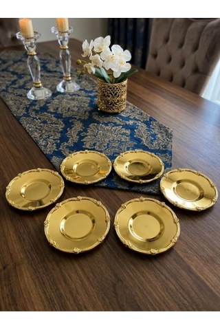 Vintage Serisi Elegance Gold Çay Tabağı Seti 6 Adet - Bayramlık Servis Seti Diğer