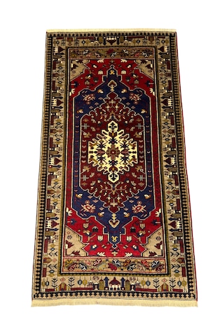 El Dokuma Sıfır Yahyalı Halısı 120x225 Kök Boyası Kırmızı Lacivert Yün Halı