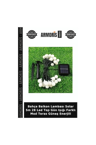 Bahçe Balkon Lambası Solar 5m 28 Led Top Gün Işığı Farklı Mod Teras Güneş Enerjili