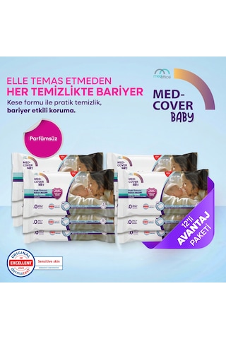 Med-cover Baby Pişik Önleyici Bakım Mendili Kese Formu 8'li x 12 Avantaj Paketi