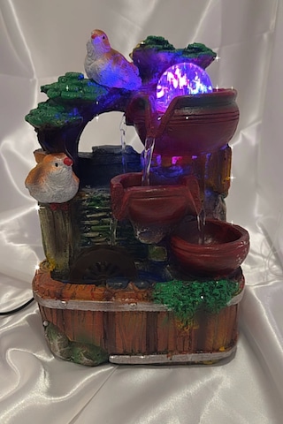 Su Şelalesi Doğa Kuşlu Feng Shui Akan Su Objesi Led Işık Lı