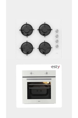 Esty ACO5335W01 - AEF6601W04 Beyaz Cam Ankastre Set