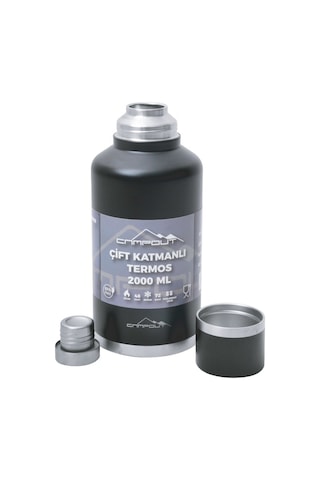 Nurgaz Campout Çift Katmanlı Termos 2000 ML Siyah