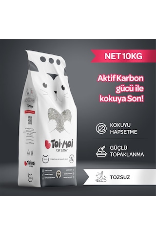 Toi Moi Aktif Karbonlu İnce Taneli Topaklanan Bentonit Kedi Kumu 10 Lt