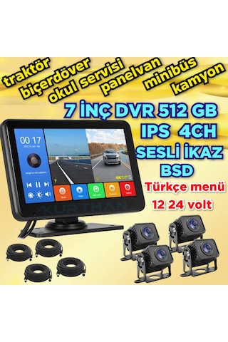 4 Kameralı 4k Ultra Hd 512 Gb Dvr-usb-bsd Monitör Seti 12 - 24 Volt