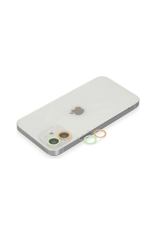 Mey İthalat iPhone Uyumlu 12 Mini Renkli Kamera Lens Koruma Cam - Turuncu-yeşil
