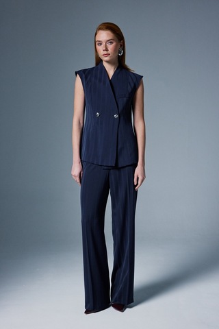 Sateen Anna Çizgili Pantolon - Lacivert-137094 Lacivert