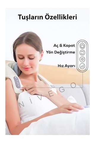 Nivego Sıcak Kompresli Omuz Ve Boyun Ovmalı Isıtmalı Yoğurmalı Sırt Bel 4d Masaj Cihazı Gri