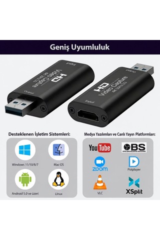 Full Hd 1080p Hdmı Usb Video Capture Kartı Youtube Twitch Tiktok Canlı Yayın Ve Video Kayıt Cihazı