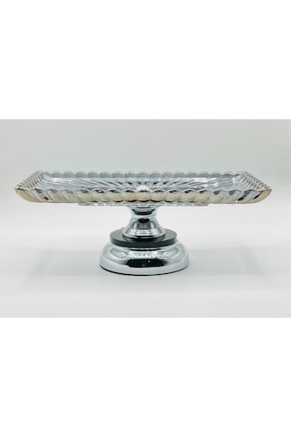 Metal Ayaklı Gri Kristal Cam Sunumluk Tabak