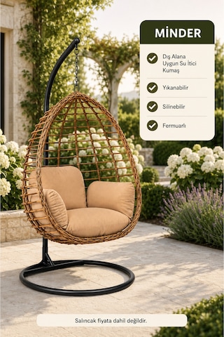 Sadece Minder Tek Kişilik Armut Fındık Salıncak Minderi Bej Rengi Yıkanabilir Silinebilir Outdoor Bahçe Balkon Minderi Bej