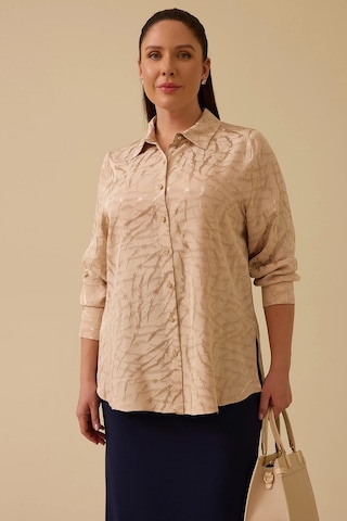 Galaxi Kadın Büyük Beden Jakarlı Düğmeli Gömlek 4011 Bej Bej