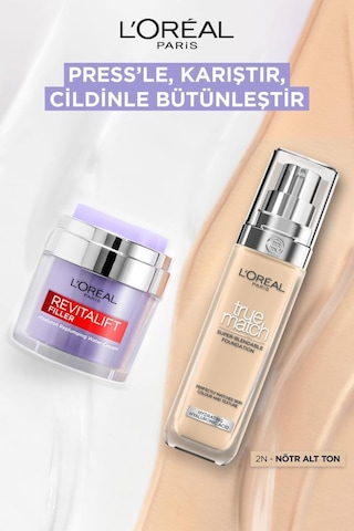 L'Oréal Paris Revitalift Filler Nemlendirici Yüz Kremi 50 Ml + True Match Bakım Yapan Fondöten 2n Nötr Alt Ton pktpresscreamakyaj7-11262