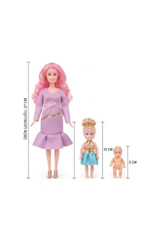 Hamile Anne Ve Bebekleri 3 Bebekli Dönen Karınlı Haraketli Eklemli Aksesuarlı Oyuncak Bebek Seti Pembe