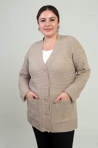 By Saygı Kadın Sepet Örgü Model Cepli Tunik Hırka Bej