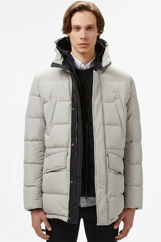 Lacoste Down Fill Jacket Kaztüyü Dolgu Kapüşonlu Gri Mont Gri