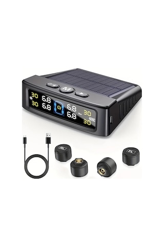 Boatshop1 T12 4 Harici Sensörlü Araç Solar Tpms Gerçek Zamanlı Lastik Basınç Sıcaklık İzleme Sistemi Yıpratmayan Kurulum Titreşim Algılama Ekran