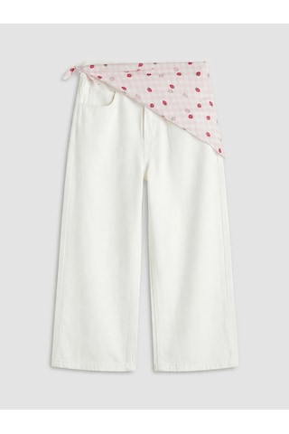 Lc Waikiki Beyaz Çilek Nakışlı Kız Çocuk Jean Bermuda Ve Bandana