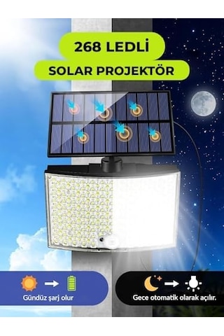 268 Led&apos Li Solar Projektör 60w Güneş Enerjili 5 Mt Kablo Sensörlü Kumandalı Heroled Dış Mekan Aydınlatma Ip65