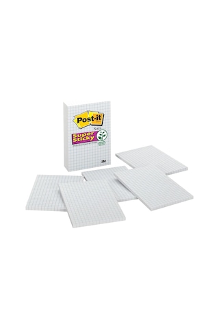 Post-it Süper Yapışkan Notlar, 4x6", 3 Ped, 2x Yapıştırma Gücü, Mavi Izgara Çizgileri İle Beyaz, Geri Dönüşt