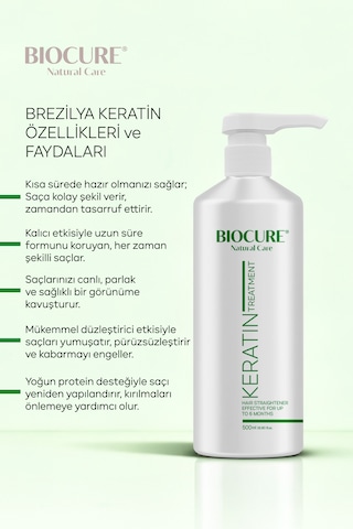 Biocure Kıvırcık Dalgalı Ve Hacimli Saçlar için Saç Düzleştirici Brezilya Fönü Keratini 500 ML