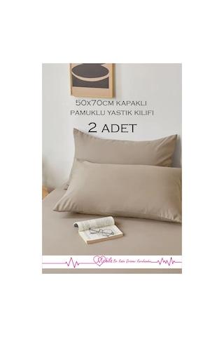 2 Adet Lüks Pamuklu Yastık Kılıfı 50x70 Kapaklı Model, Pamuklu Yastık Kılıfı Bej