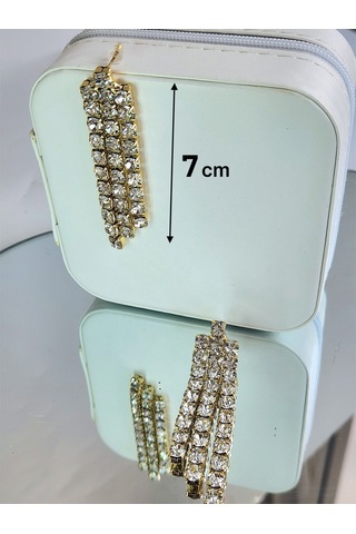 Taşlı Sallantılı Gold Renk Küpe Gold