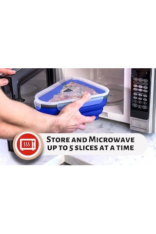 Geeroyoo Yiyecek Dereceli Silikon Pizza Saklama Kutusu - Katlanabilir 5 Bölmeli, Mikrodalga & Bulaşık Makinesine Uygun, Mavi Mavi