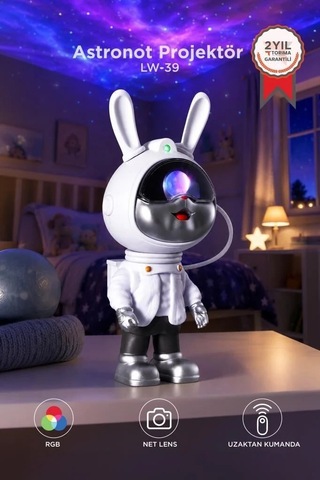 Premium Dekoratif Oda Işığı Aydınlatma Astronot Projektör Galaxy Star Lw39 Beyaz Çok Renkli
