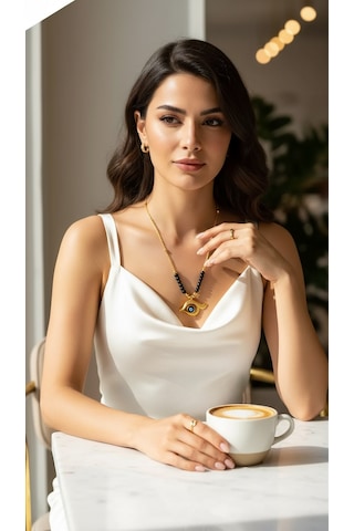 Otantik Tasarım Göz Kolye Gold