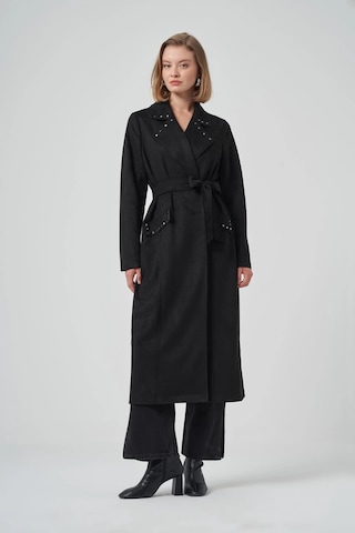 Nuss 6029 Yaka Zımba Detay Süet Kap - Siyah Siyah