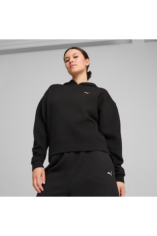 Puma Q4 Studio Textured Kadın Siyah Kapüşonlu Sweatshirt Siyah