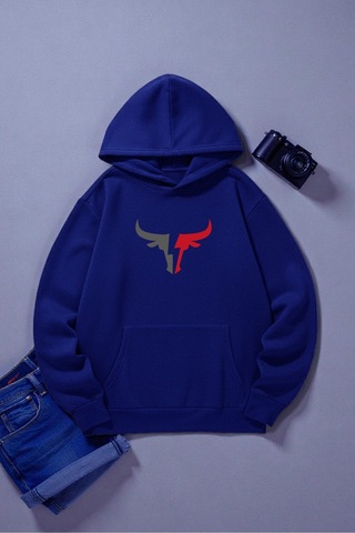 Uyguntarz Boğa Tasarım Baskılı Unisex Oversize Sweatshirt Mavi