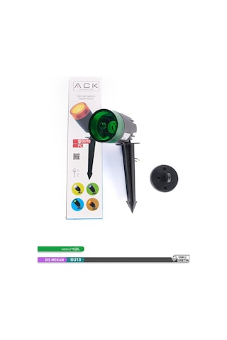 ACK Yeşil Renk PC Kazıklı Çim Armatürü GU10 Duy'lu Yeşil